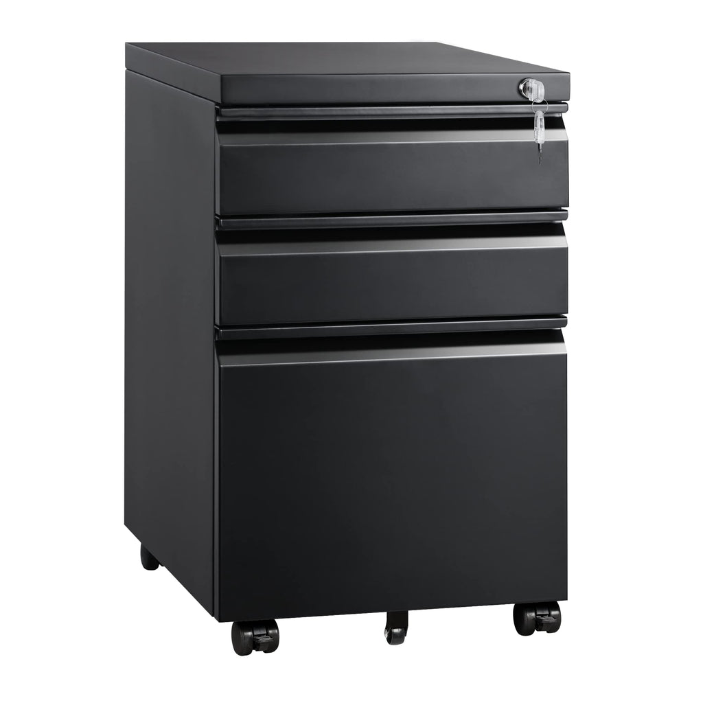 3 Drawer Mobile File Cabinet with Lock, Black R5423