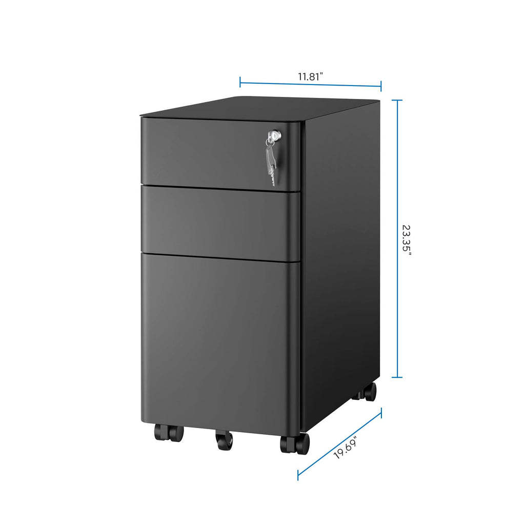 Black 3 Drawer Rolling File Cabinet with Lock F249764