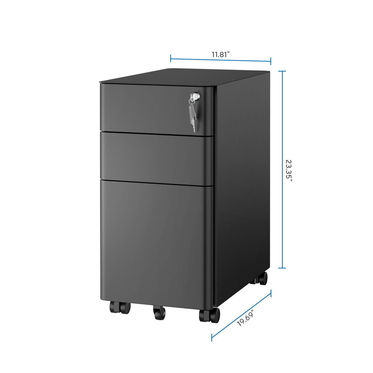 Black 3 Drawer Rolling File Cabinet with Lock F249764