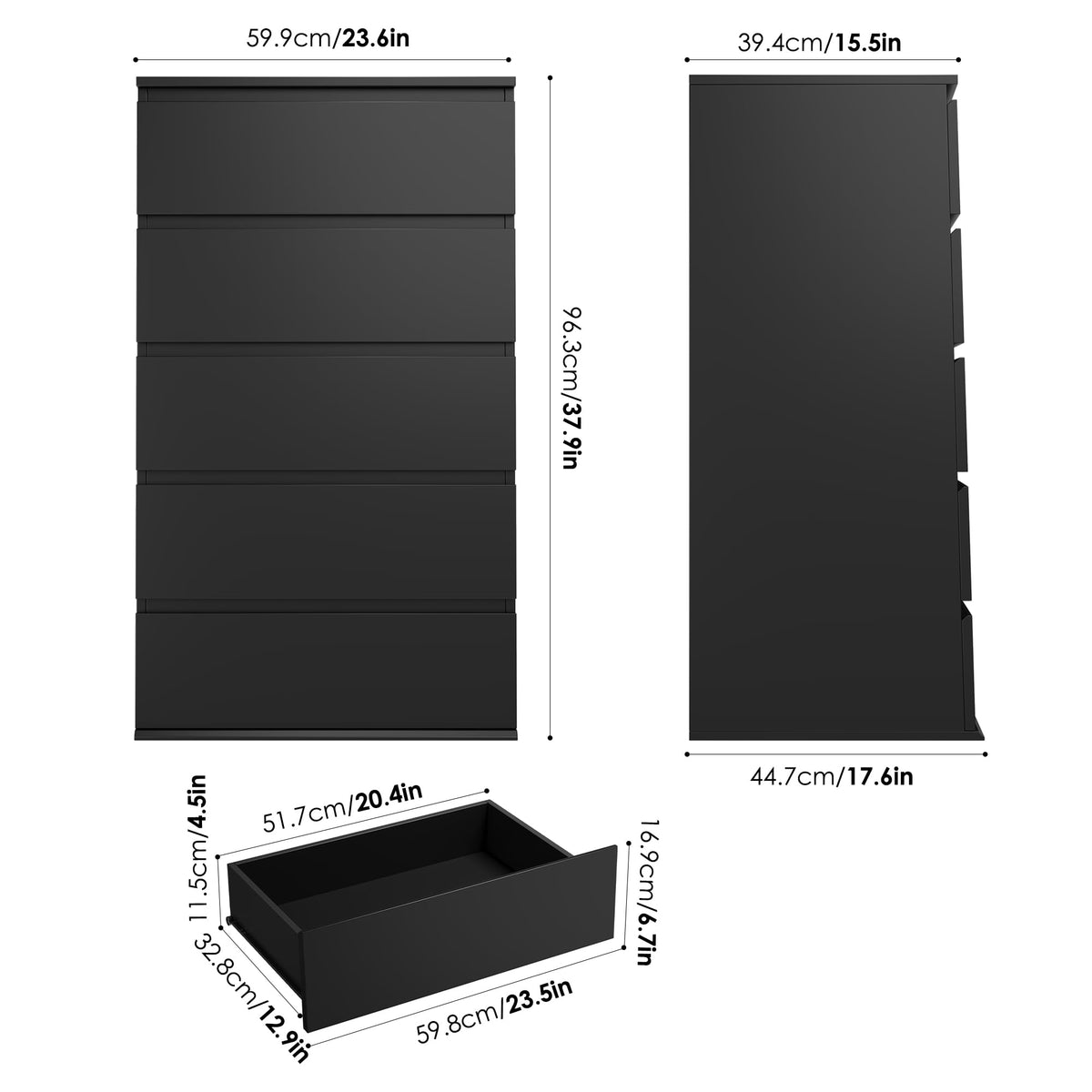 Black 5 Drawer Dresser Y690