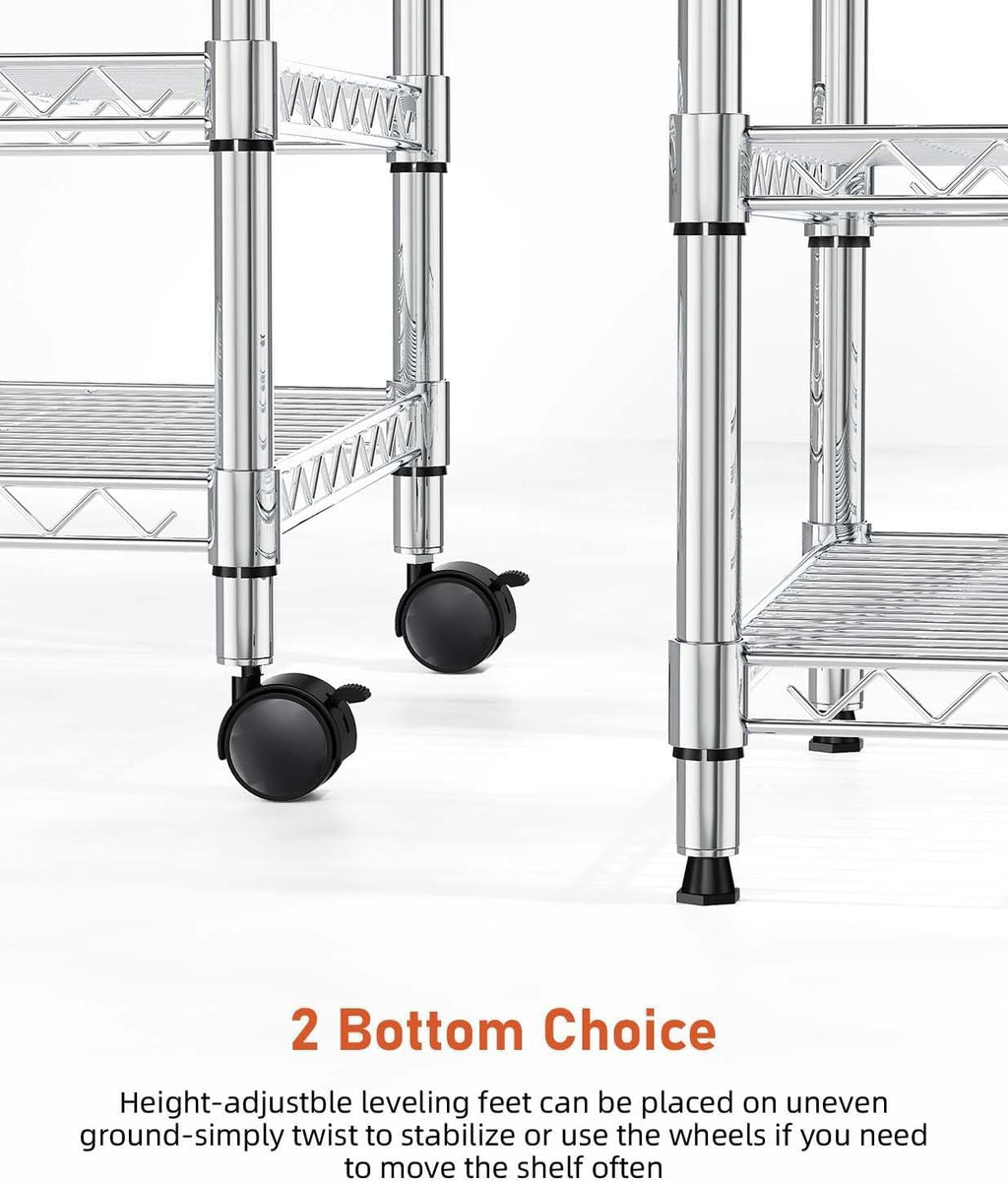 Heavy Duty 3-Shelf Chrome Steel Shelving Unit with Wheels P543