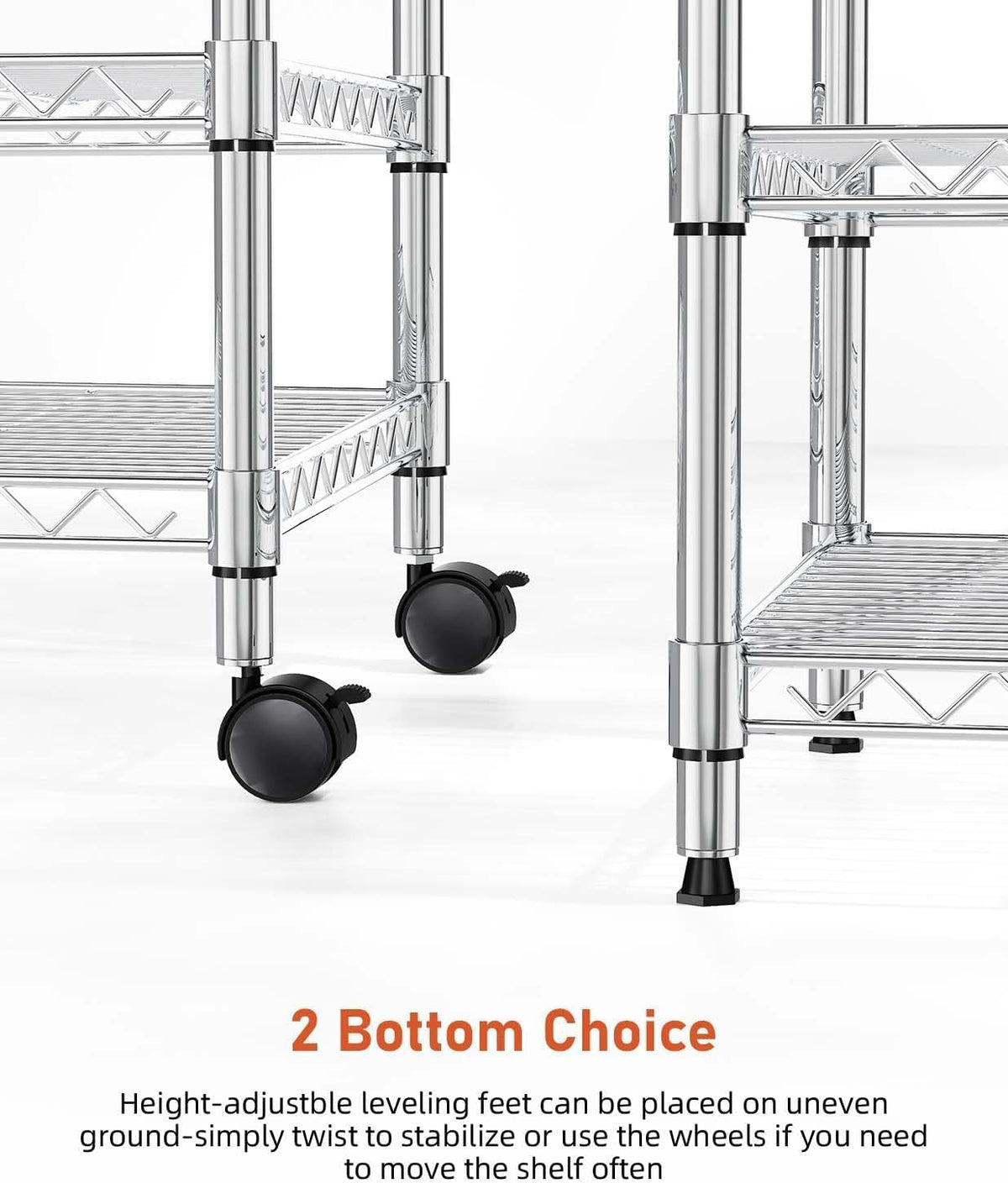 Heavy Duty 3-Shelf Chrome Steel Shelving Unit with Wheels P543