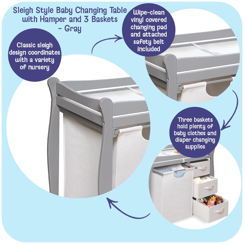 Gray Baby Changing Table with 3 Storage Baskets H62841