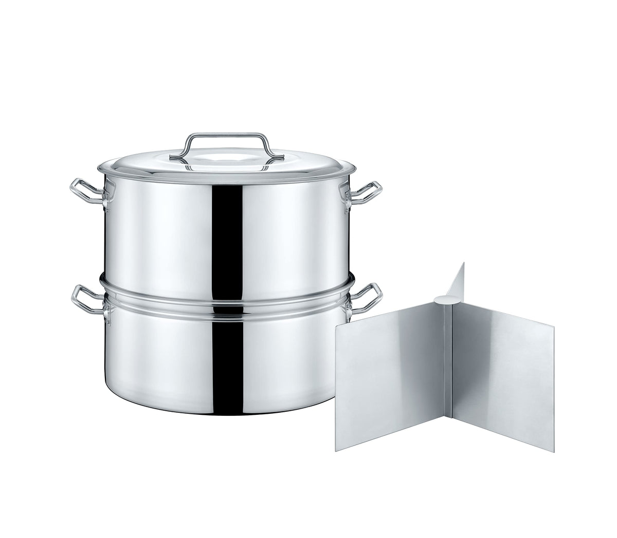 Extra Large Stainless Steel Stock Pot Steamer and Braiser Combo 40 QT L458