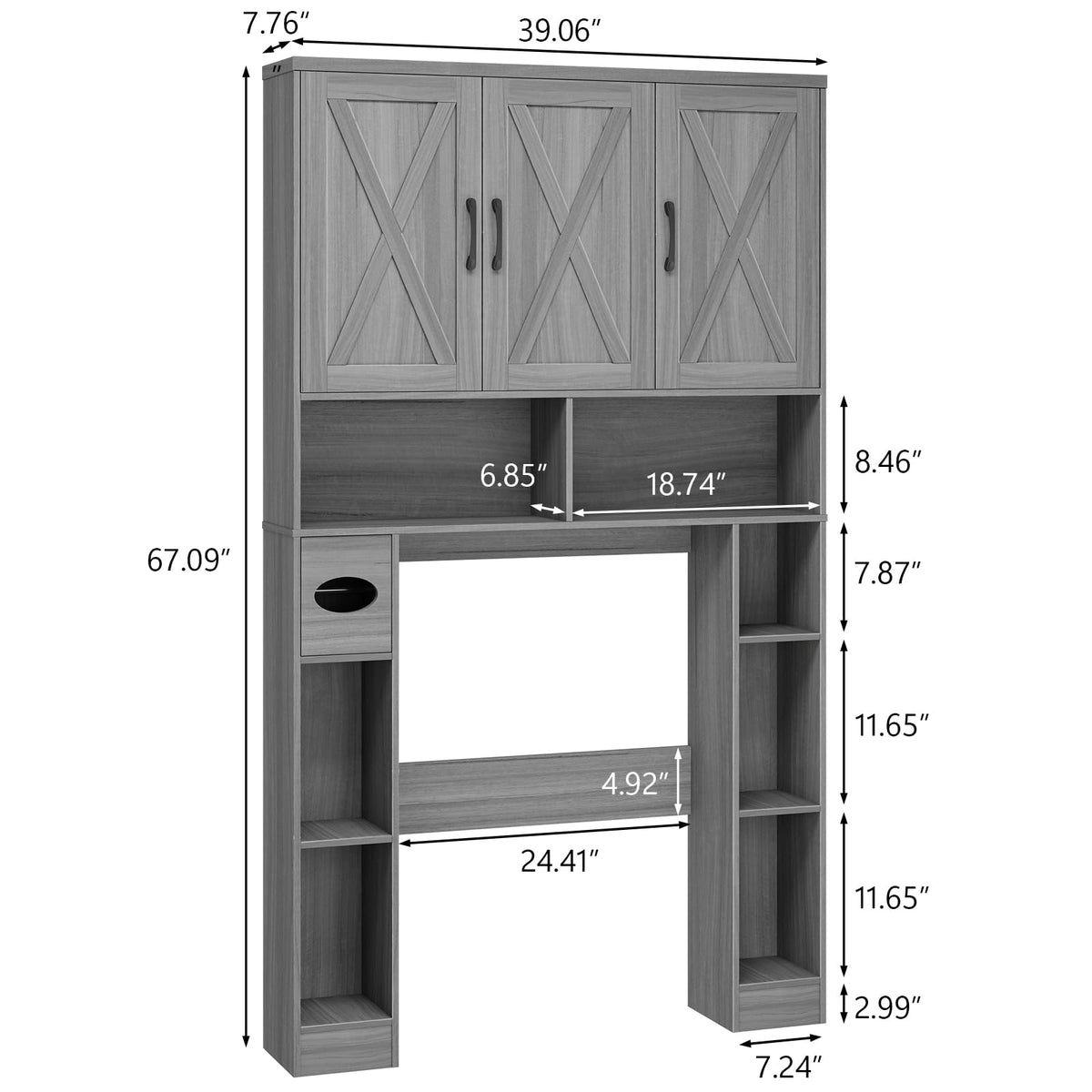 Over The Toilet Storage Cabinet with 3 Barn Doors O1907