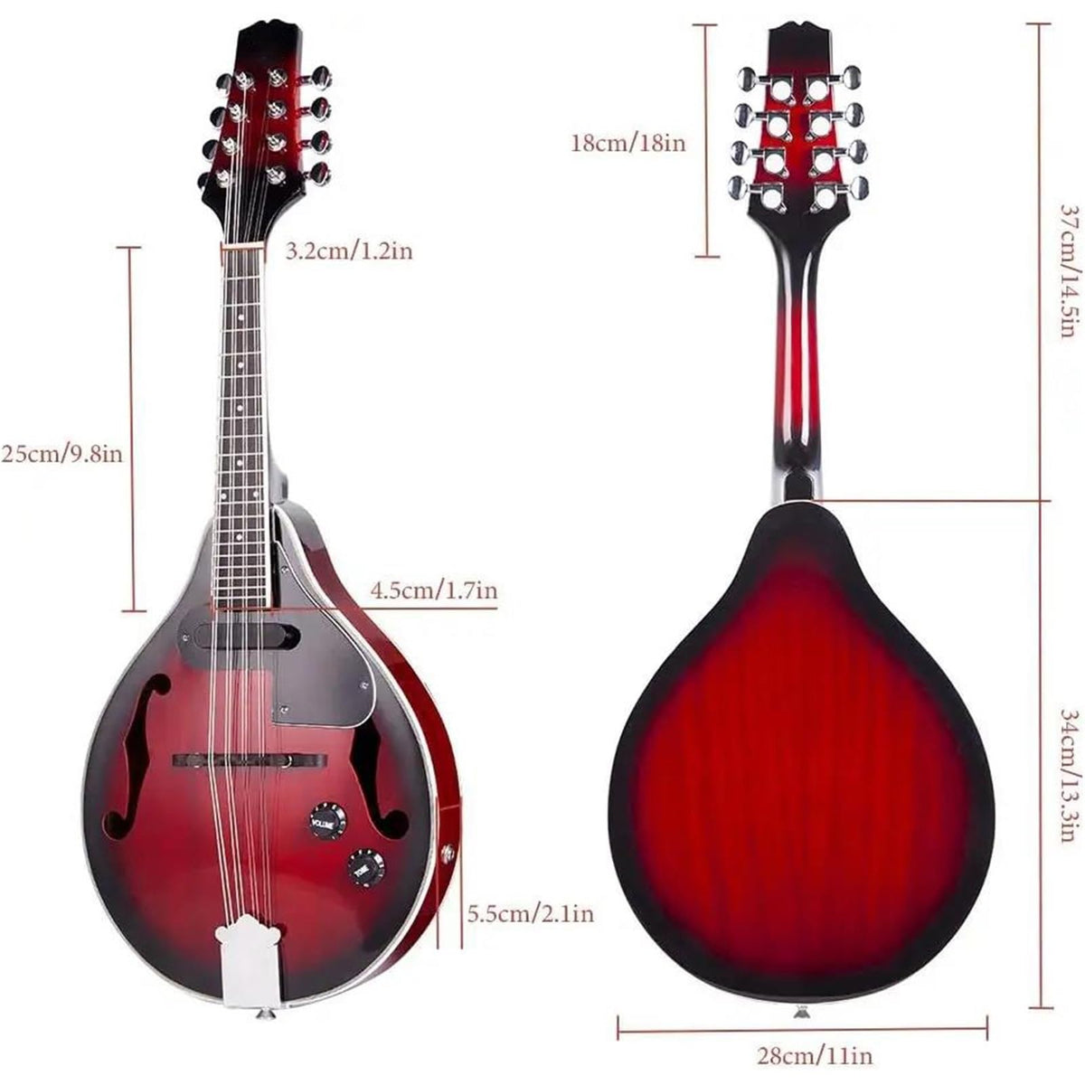 Acoustic Electric Mandolin Instrument Vintage Red Sunburst Mahogany Wood C7694