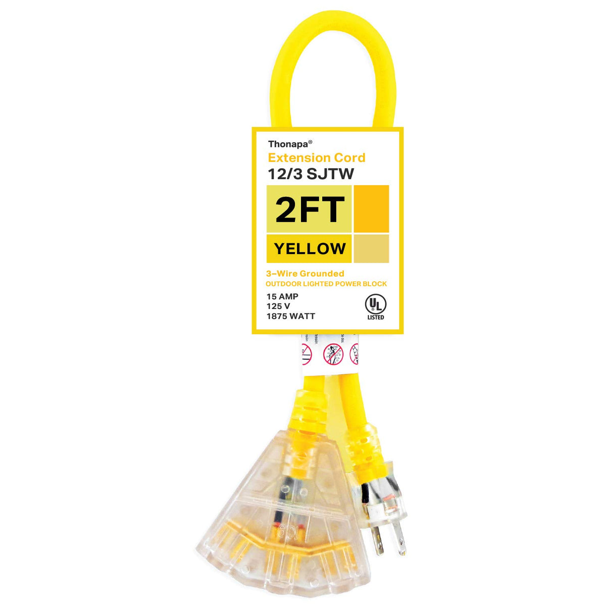 12 Gauge 2 ft 3 Outlet Heavy Duty Extension Cord P33137