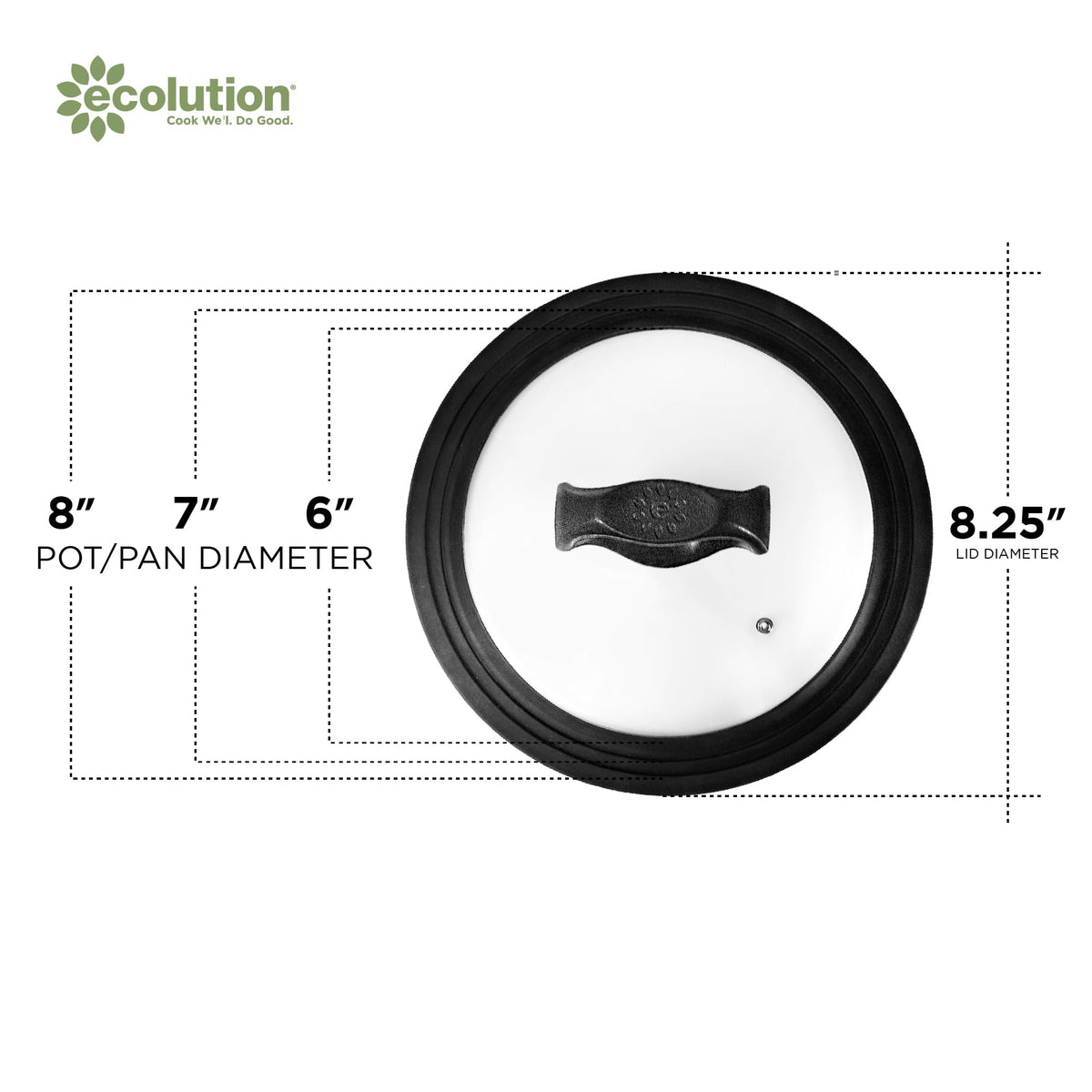 Universal Lid for Pots and Pans, Fits 6-Inch to 8-Inch Cookware, Tempered Glass Replacement Lid with Heat Resistant Silicone Edge, Dishwasher Safe, Made without BPA, Small, Black D79417