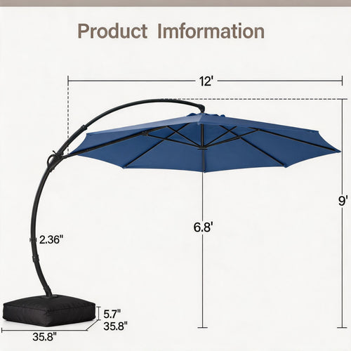 12FT Curvy Cantilever Patio Umbrella with Base U131553