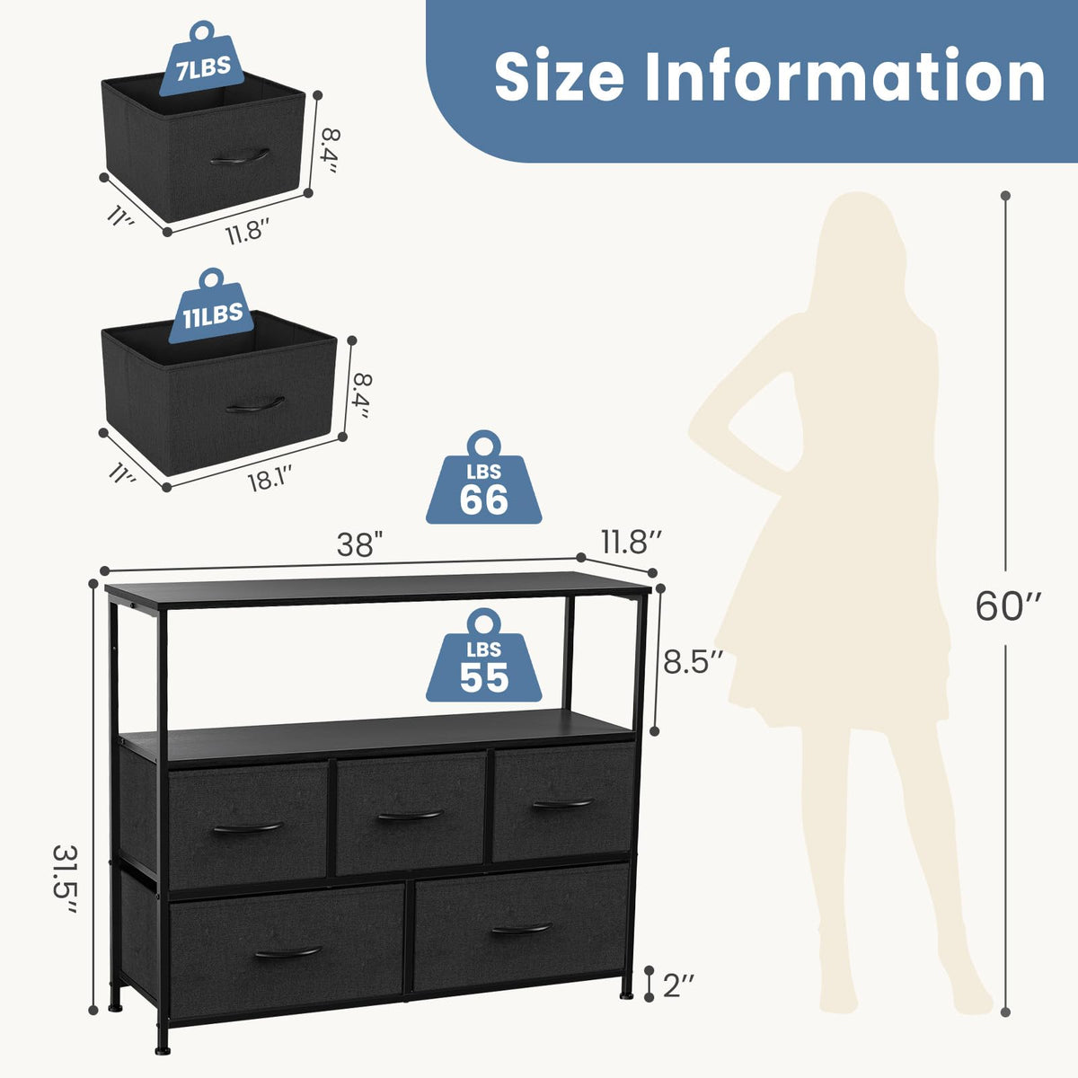 Black TV Stand Media Console with LED Power Station R5716
