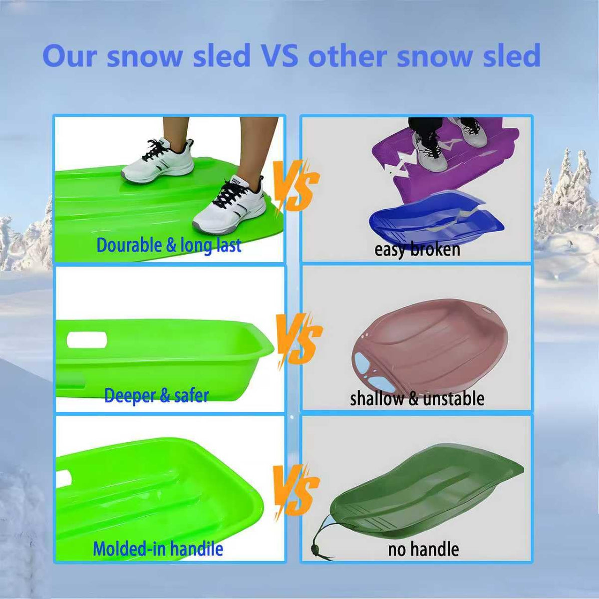 2 Piece Plastic Sled Board with Four Ropes U202740