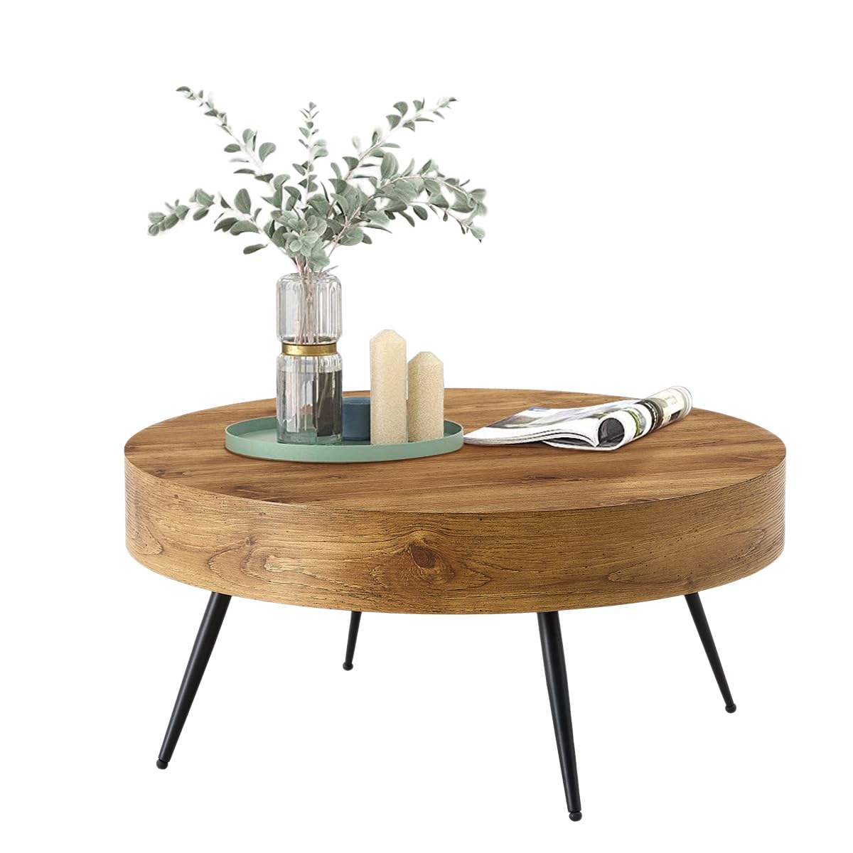Round Wood Coffee Table with Metal Legs T551528