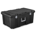 Stackable Plastic Storage Bin with Latching Lid, Wheels and Handle, Black I261848