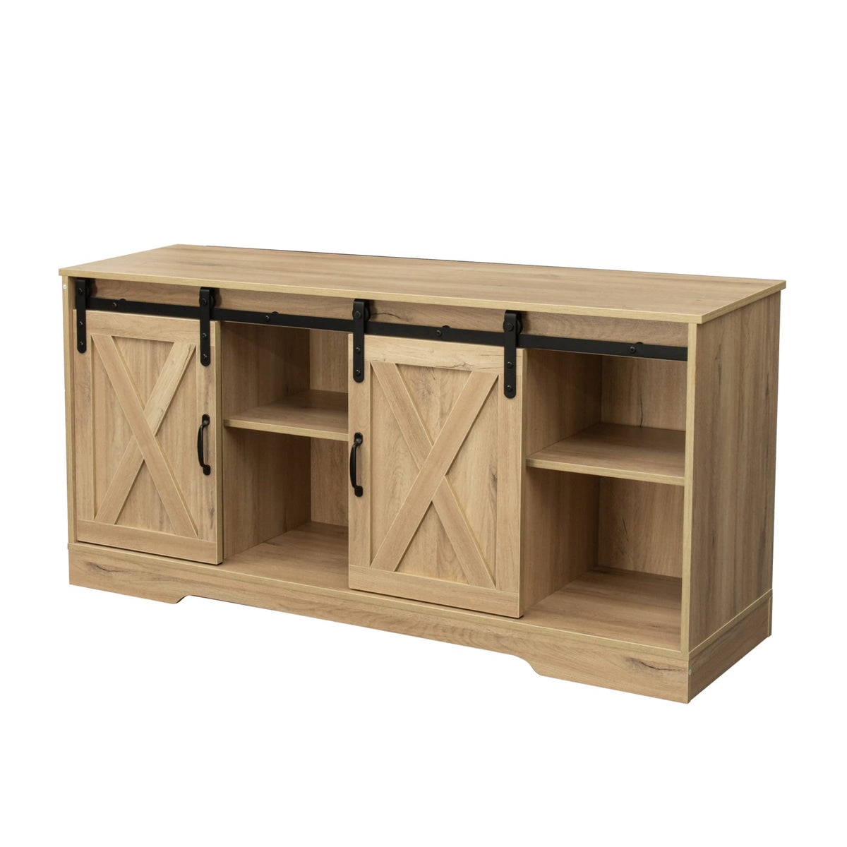 Sliding Barn Door Wood TV Stand with Adjustable Shelves B964595