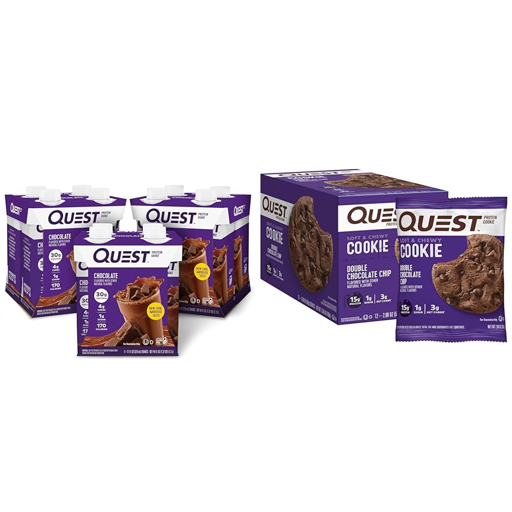 Chocolate Protein Shake Pack of 12 and Double Chocolate Chip Protein Cookie 12 Count U737