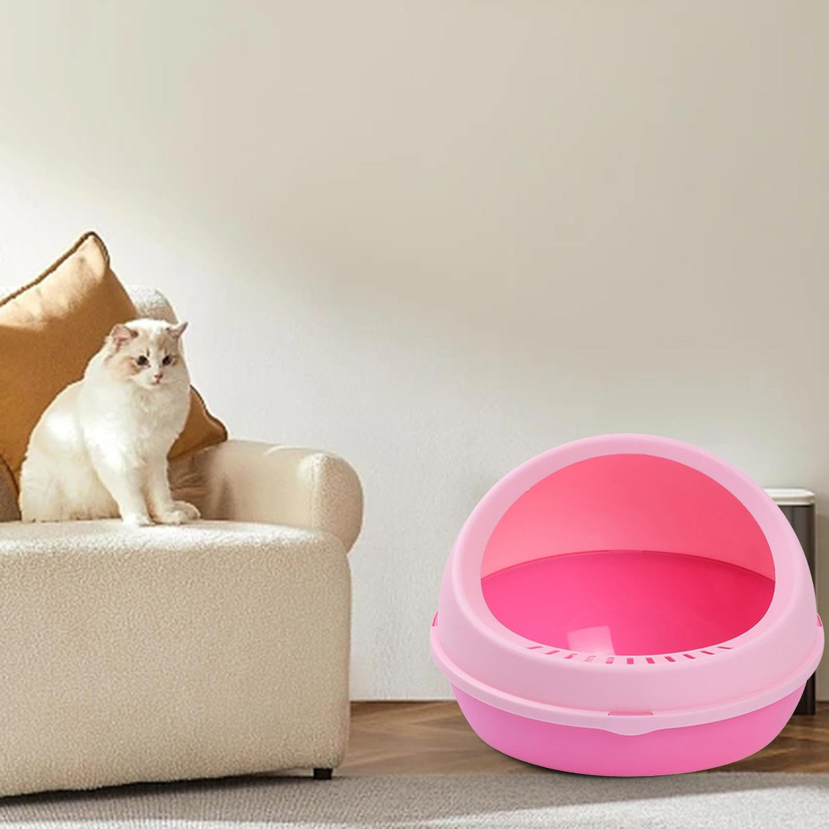 Semi Enclosed Cat Litter Tray Pink G431384