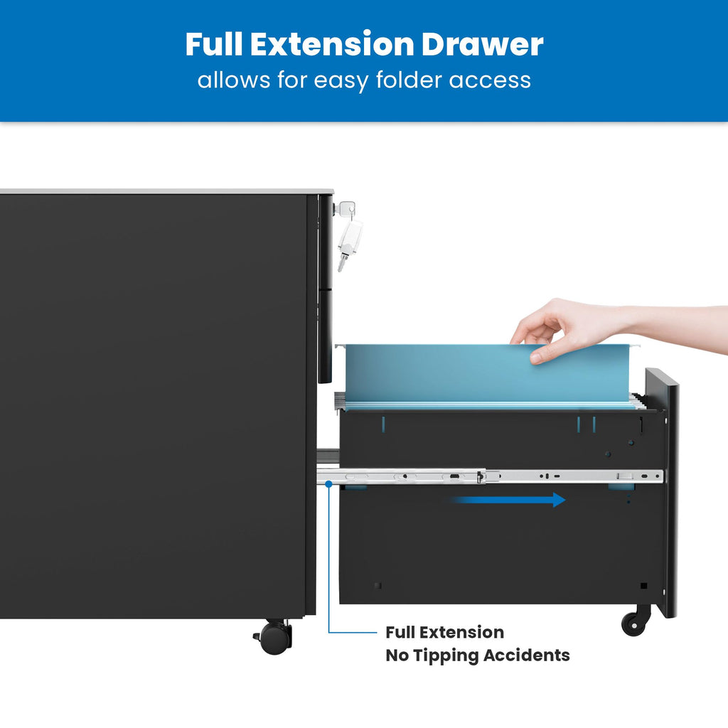 Black 3 Drawer Rolling File Cabinet with Lock F249764