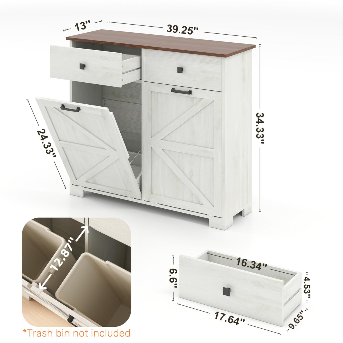Double Tilt Out Trash Cabinet with Hideaway Drawer, Antique White W30031