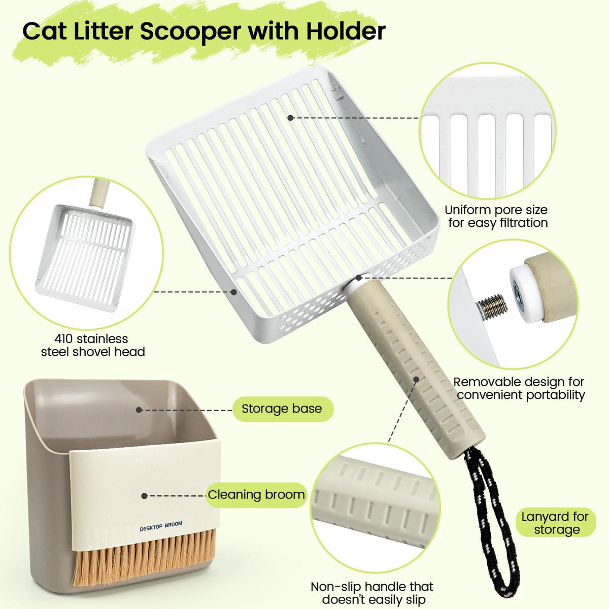 Stainless Steel Cat Litter Scoop with Holder W5363