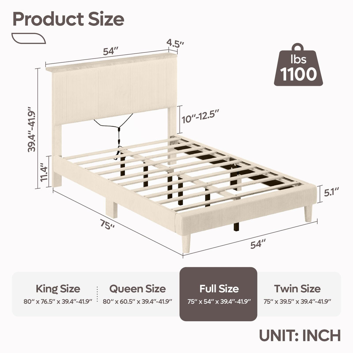 Full Bed Frame with Adjustable Headboard W13252