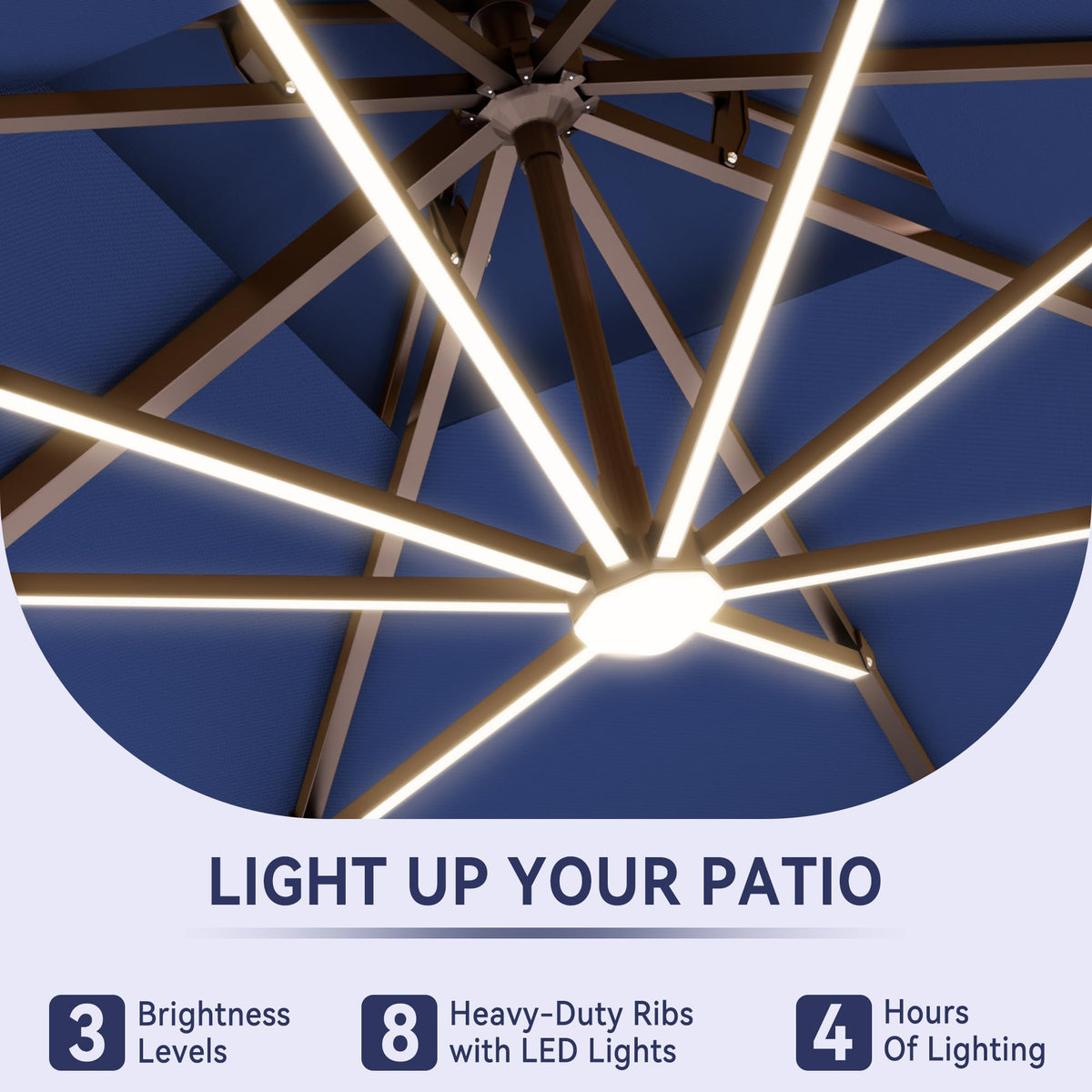 10x13FT Cantilever Patio Umbrella with LED Lights and Base V405124