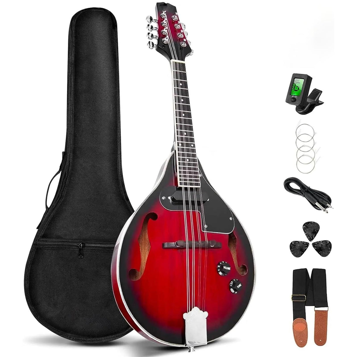 Acoustic Electric Mandolin Instrument Vintage Red Sunburst Mahogany Wood C7694
