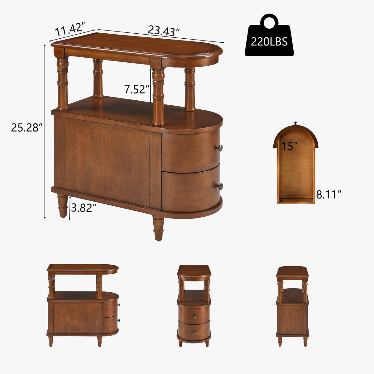 Narrow Solid Cherry Wood Side Table with Drawers S86041