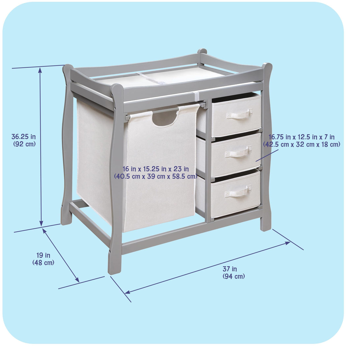 Gray Baby Changing Table with 3 Storage Baskets H62841