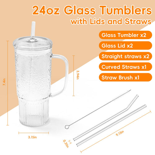 24oz Clear Glass Tumbler with Handle, 2 Pack X7796
