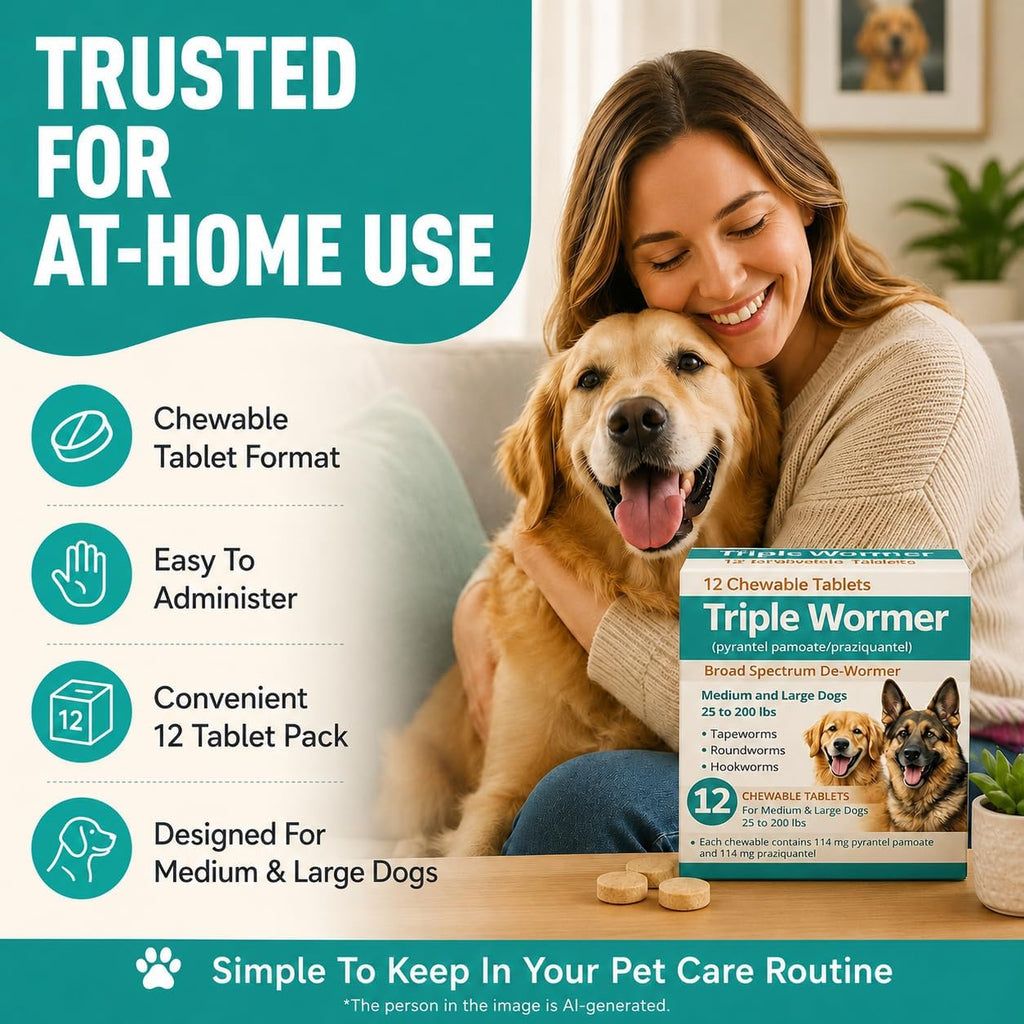 Pyrantel Pamoate and Praziquantel De-wormer Tablet for Medium & Large Dogs J914