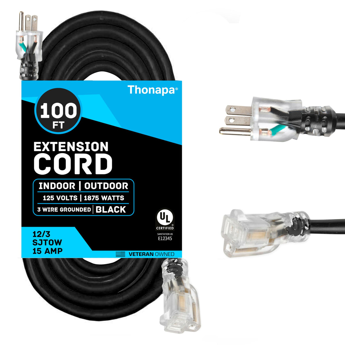 Black Oil Resistant 12 Gauge Extension Cord 100 ft and Yellow 10 Gauge Extension Cord 75 ft T29862