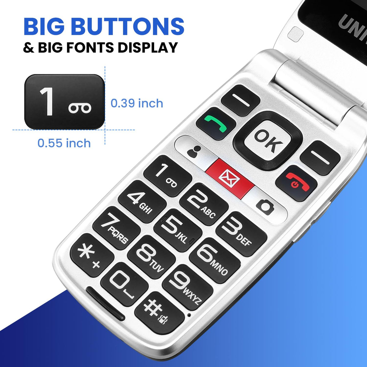 4G Flip Phone Unlocked with Dual Screen, SOS Button, Big Fonts, Camera, Bluetooth, FM Radio, 1450mAh Battery T5415