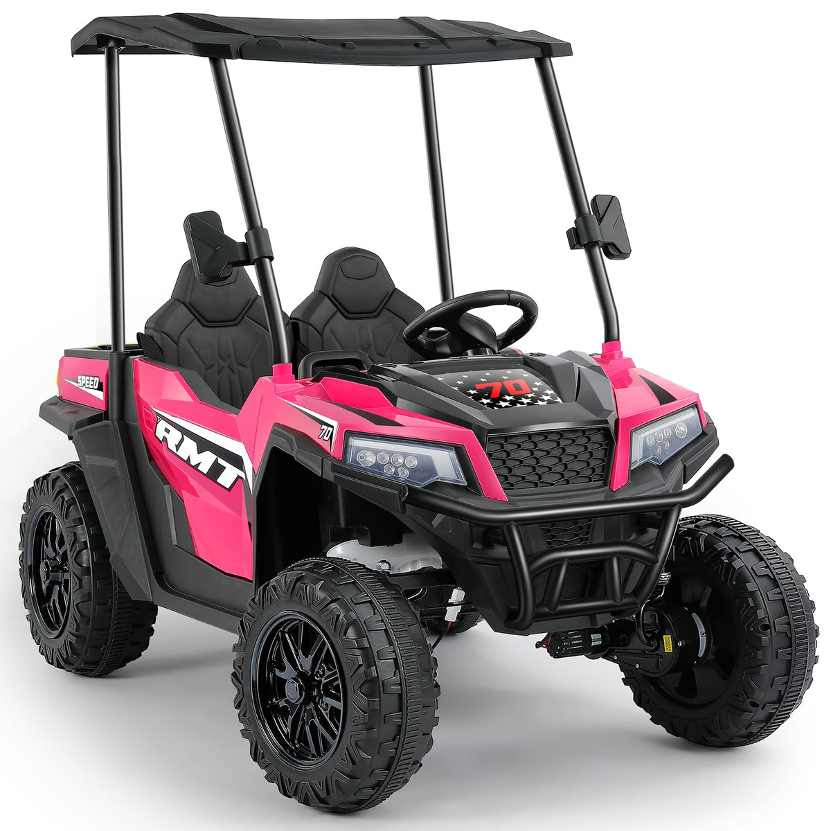 24V 2 Seater Ride on Car with Sun Shade Dump Bed Shovel Hot Pink N495868