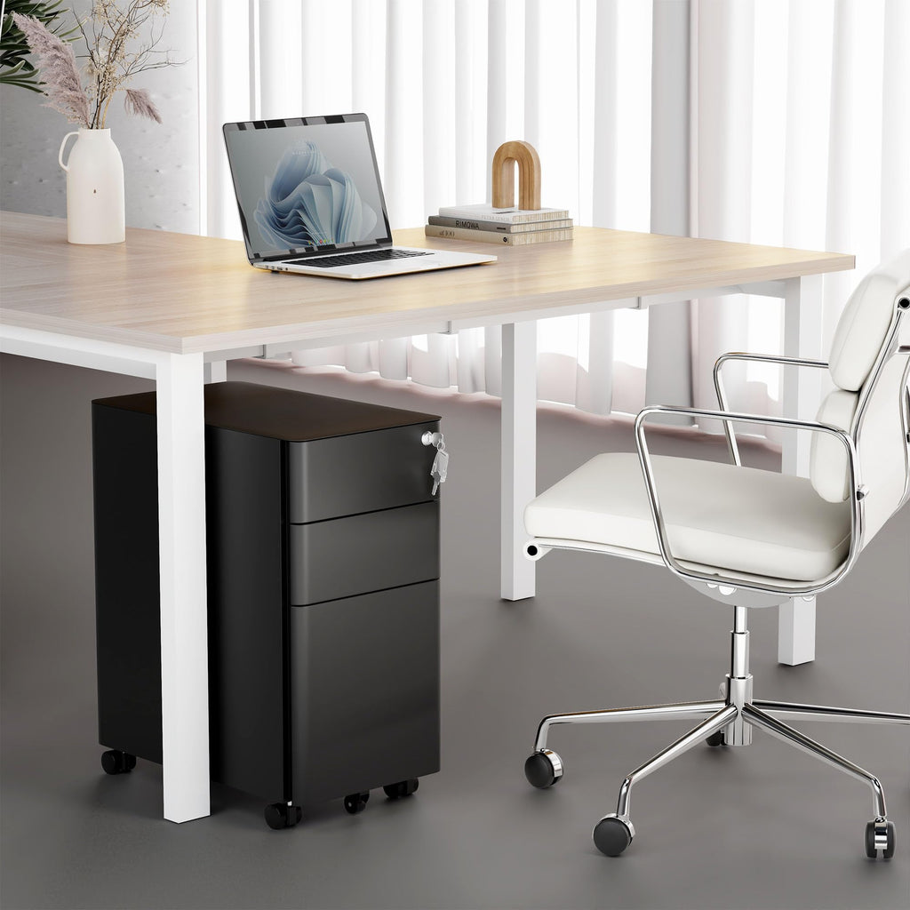 Black 3 Drawer Rolling File Cabinet with Lock F249764