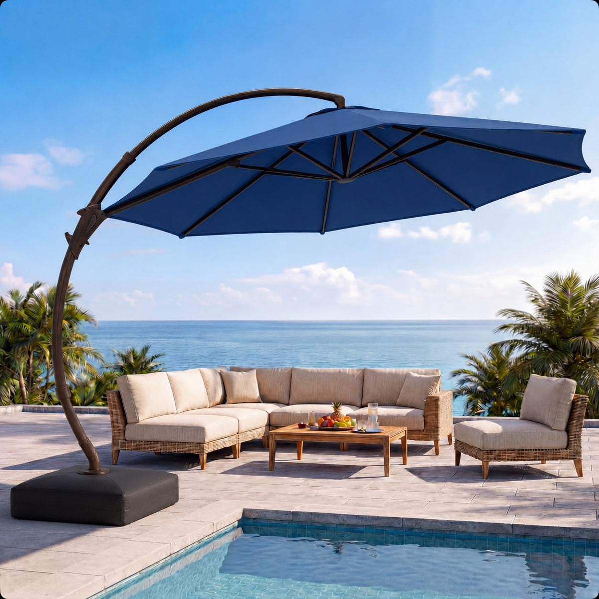 12FT Curvy Cantilever Patio Umbrella with Base U131553