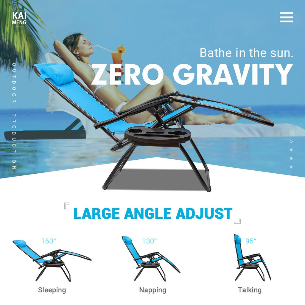 Blue Set of 2 Adjustable Folding Lounge Chair with Pillows and Cup Holders E7261
