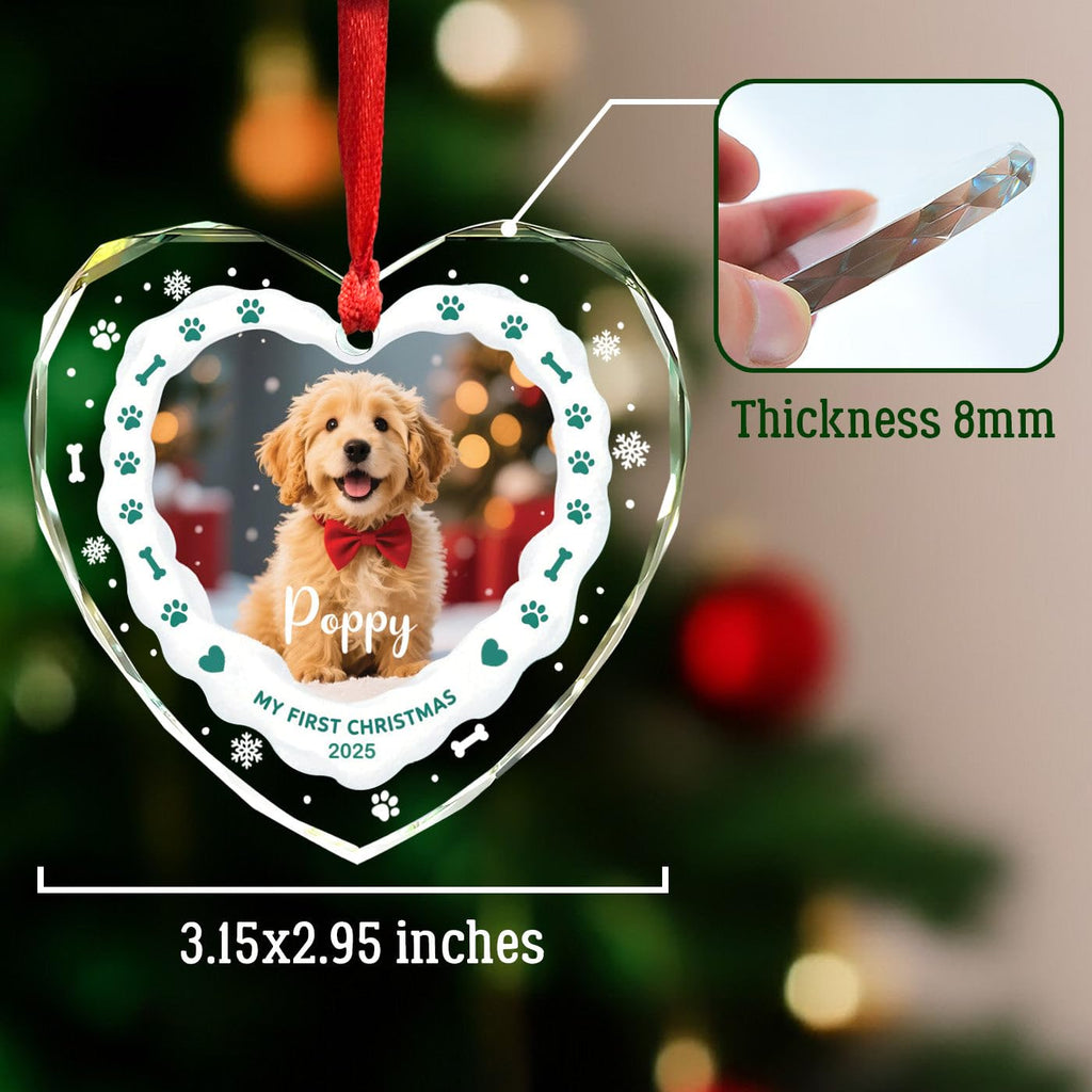 Personalized Dog's Name & Photo Heart Glass Ornament A58105