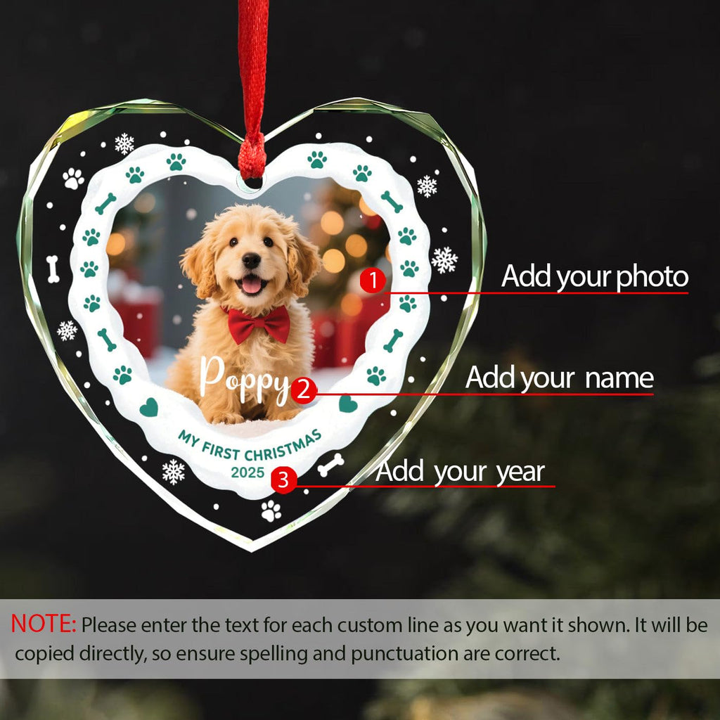 Personalized Dog's Name & Photo Heart Glass Ornament A58105