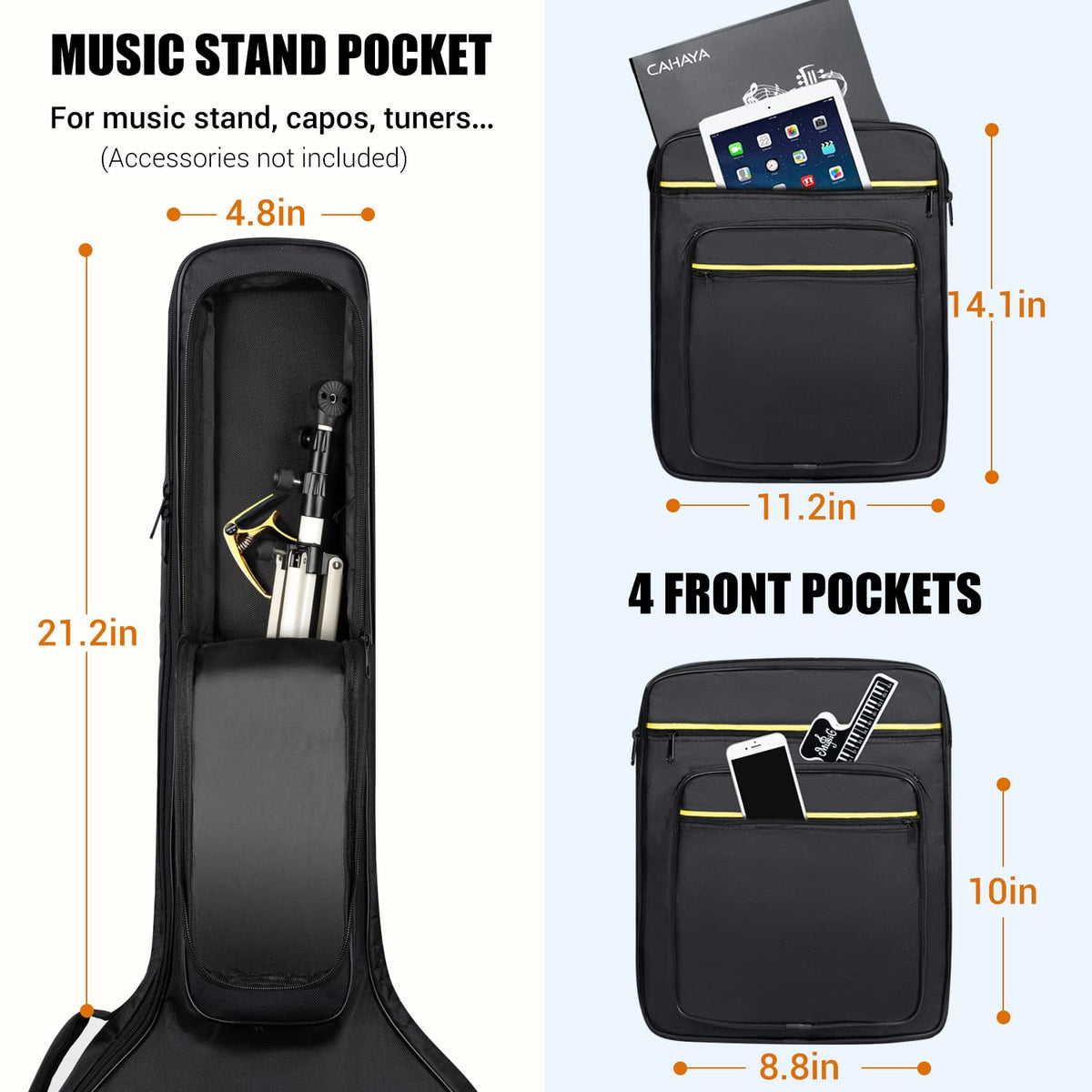 44 Inch Guitar Bag Multi-pockets 0.47in Thick Padding Water Resistent Gig Bag Y85321