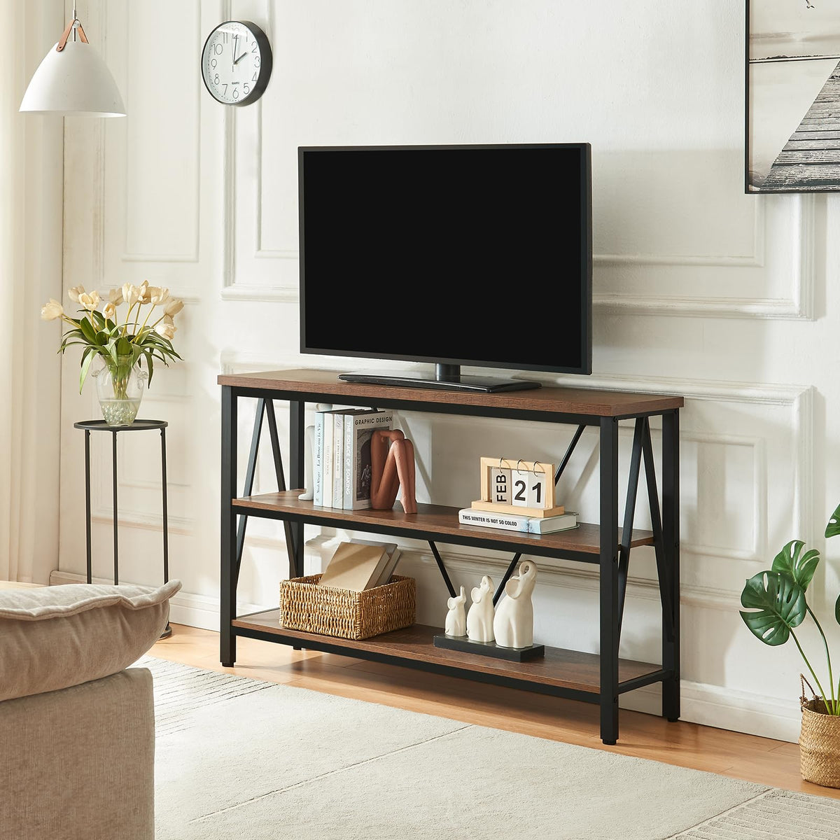 Brown 3 Tier Console Table with Open Shelves B3127