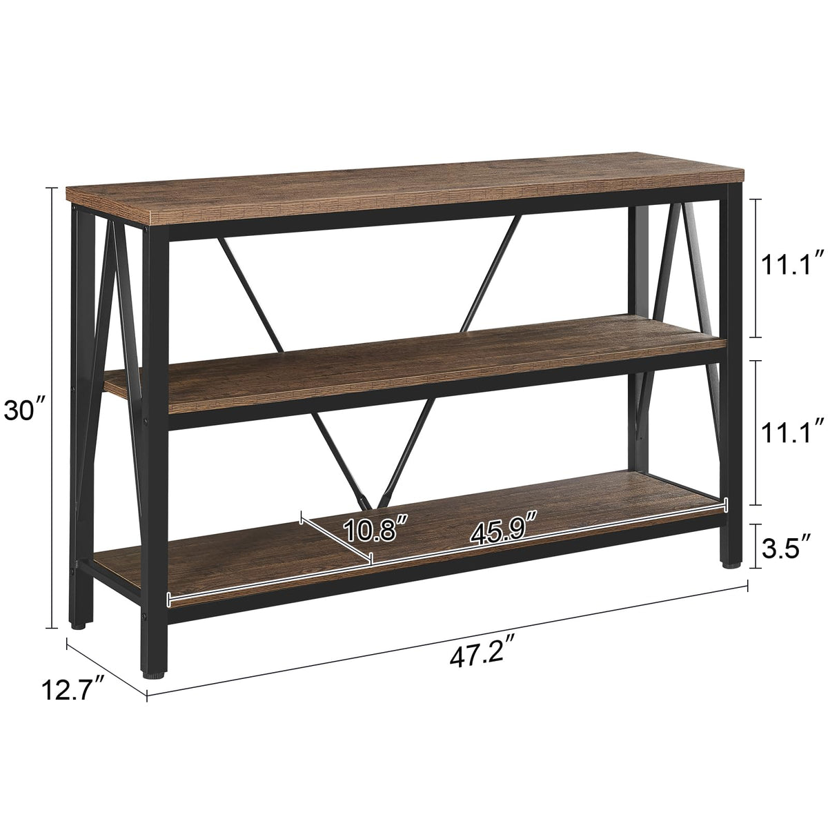 Brown 3 Tier Console Table with Open Shelves B3127