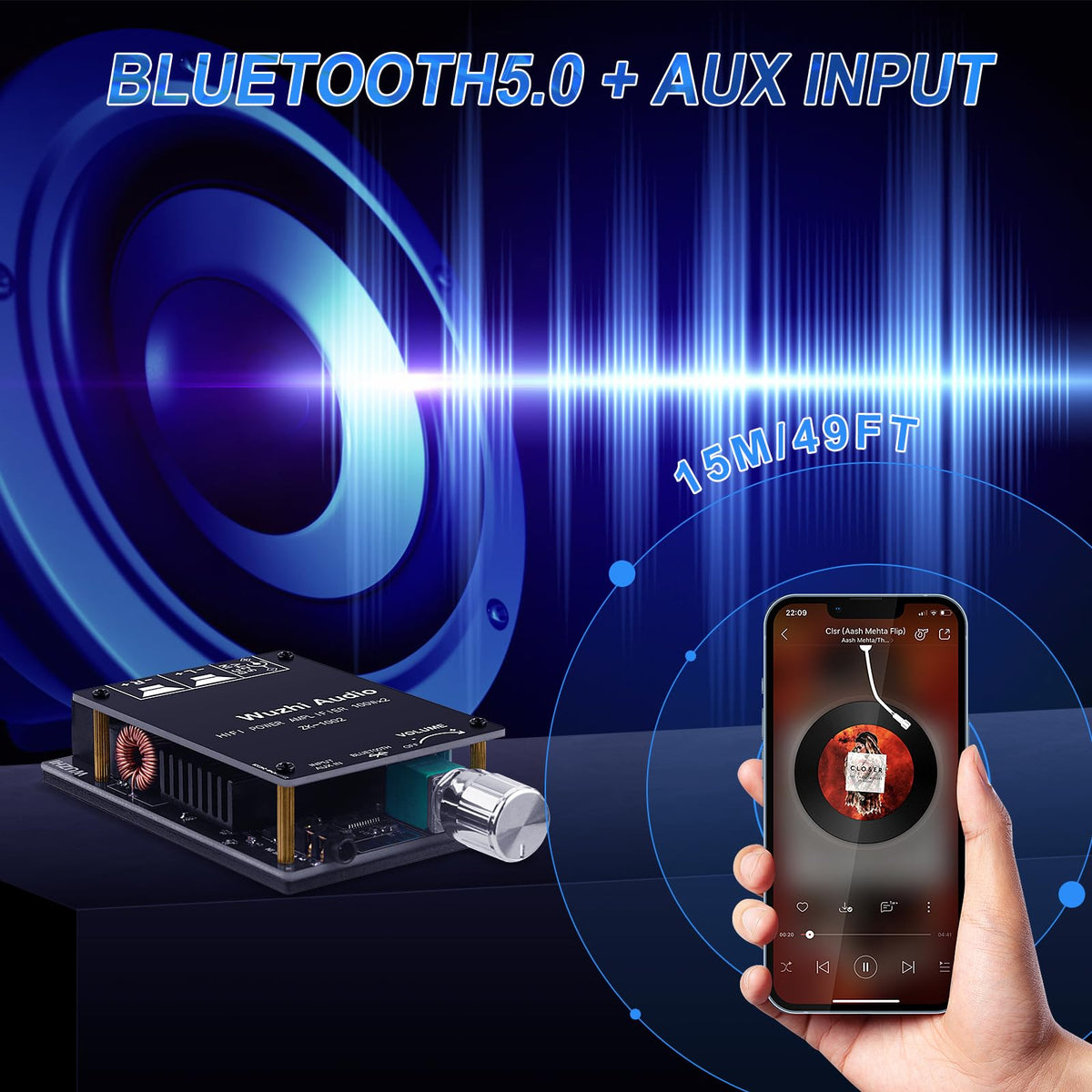 Bluetooth 5.0 Audio Amplifier Board 100W x 2 2.0 Channel Mini Amp B434630