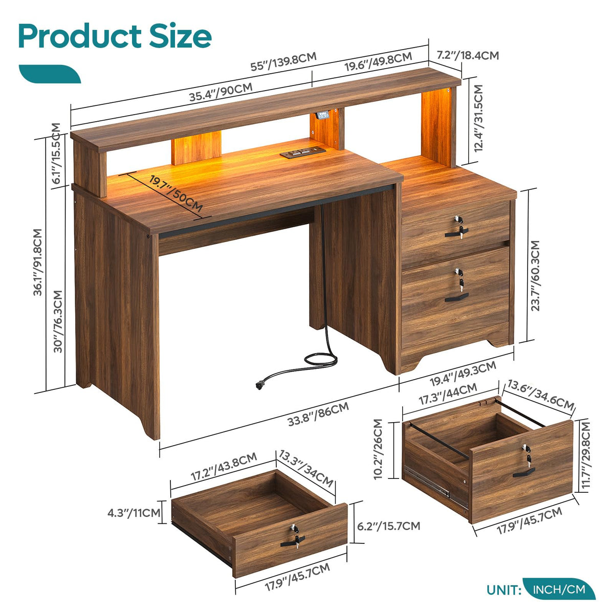 55-Inch Computer Desk with File Drawer D4250