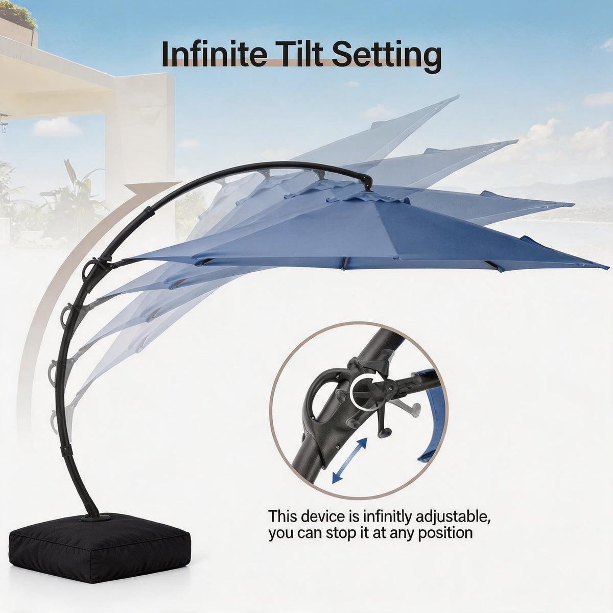 12FT Curvy Cantilever Patio Umbrella with Base U131553