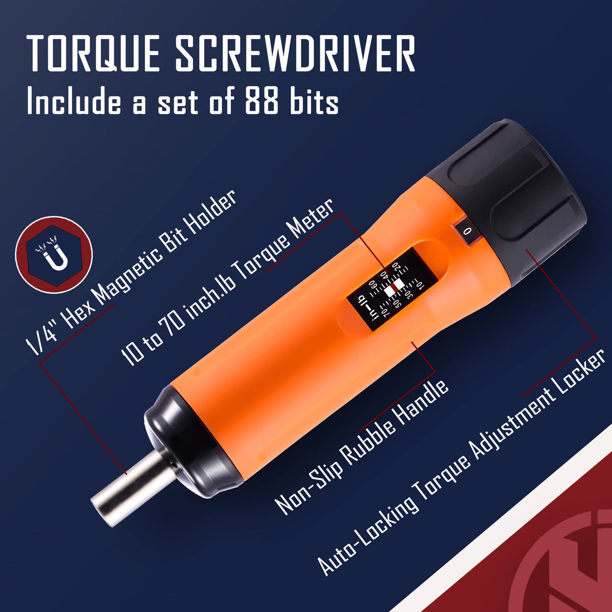 1/4" Adjustable Torque Screwdriver Set with T-BAR Ratchet, 92 Pieces E505197