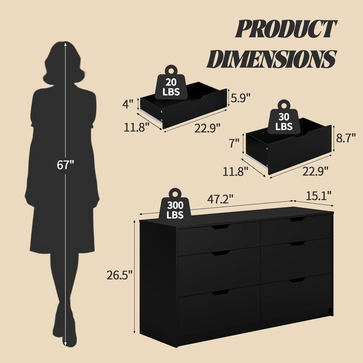 Black 6 Drawer Dresser K52725