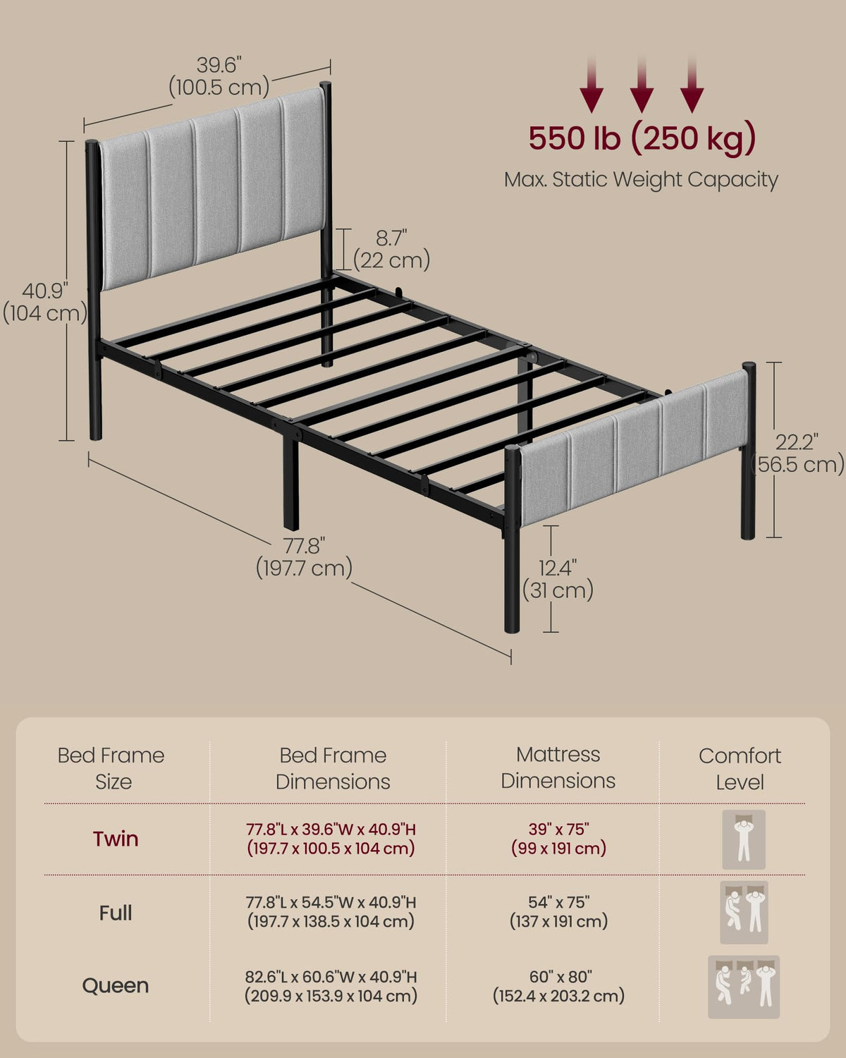 Twin Bed Frame with Upholstered Headboard J3222