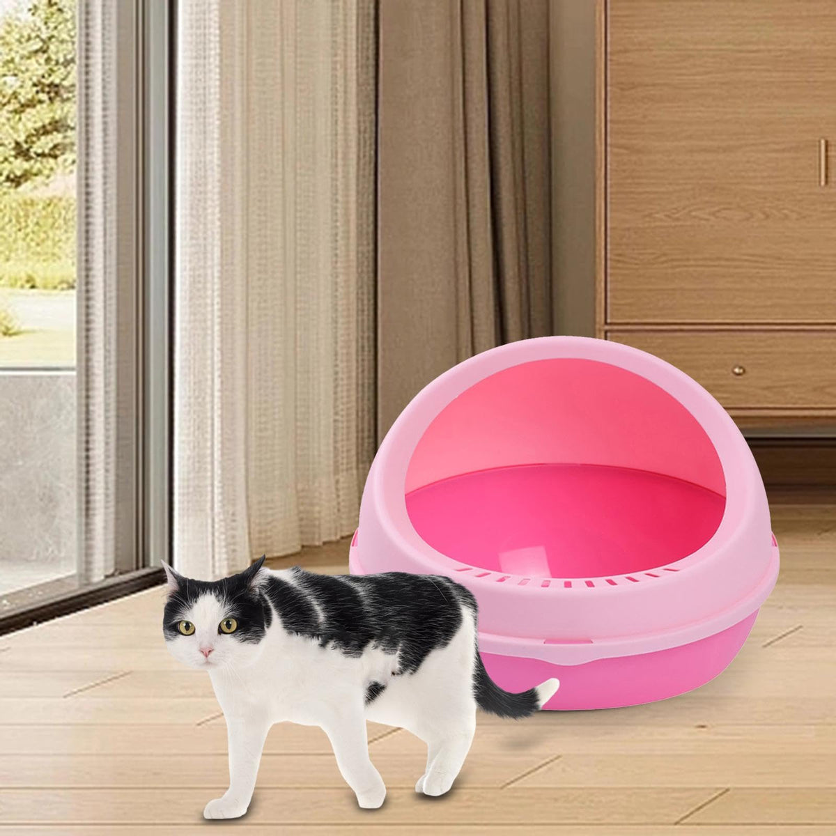 Semi Enclosed Cat Litter Tray Pink G431384