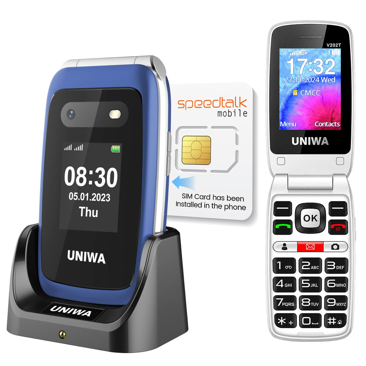4G Flip Phone Unlocked with Dual Screen, SOS Button, Big Fonts, Camera, Bluetooth, FM Radio, 1450mAh Battery T5415