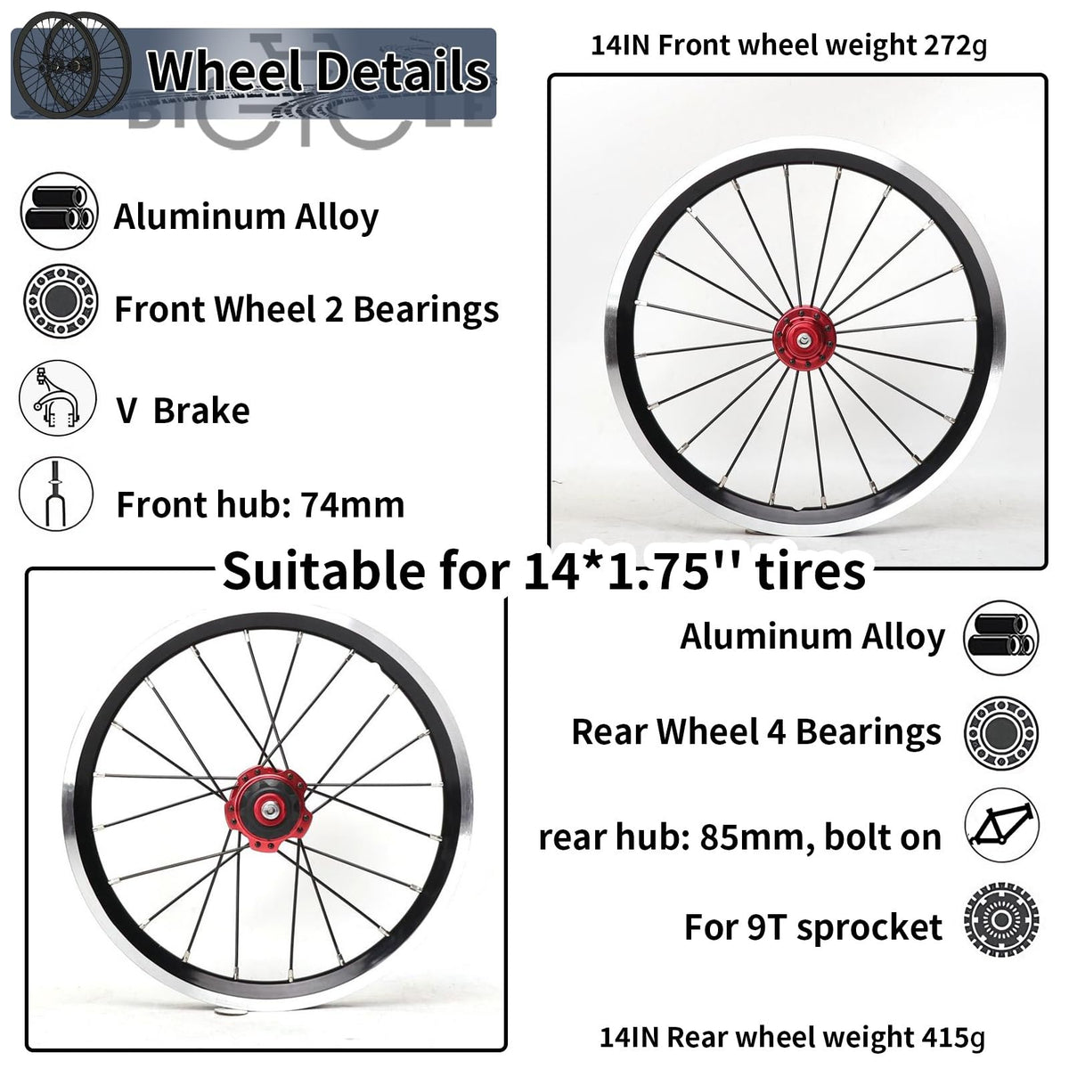 14inch 412 V-Brake Folding Bike Wheelset Z67814